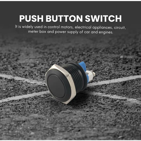 Trykknapkontakt Sort 16mm 12V til Bil Auto