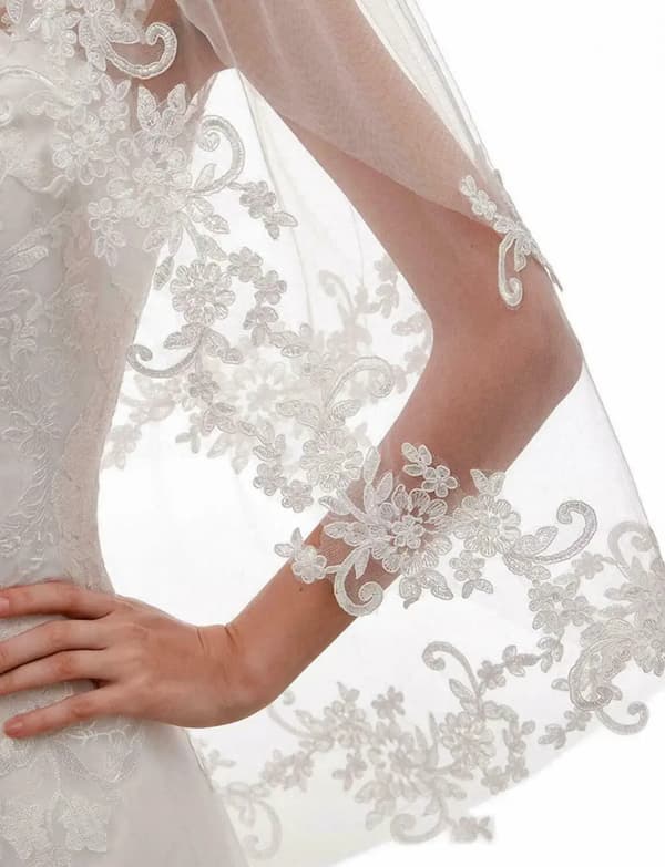 Romantic Wedding Veil White Ivory Embroidery Handmade Applique 2 Layers off white two layer off white two layer