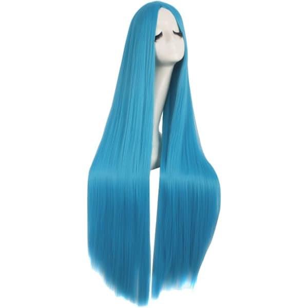 (Blå) 40 tuumaa/100 cm Trendikäs suora luonnollinen pitkä anime-asu peruukki