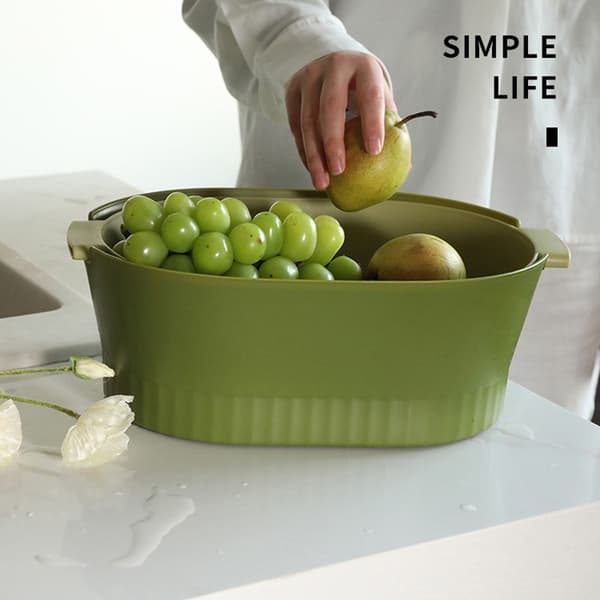 Plastic Colander Set, Green Large, Double Layer Detachable, Increased Deepened Capacity for Kitchen