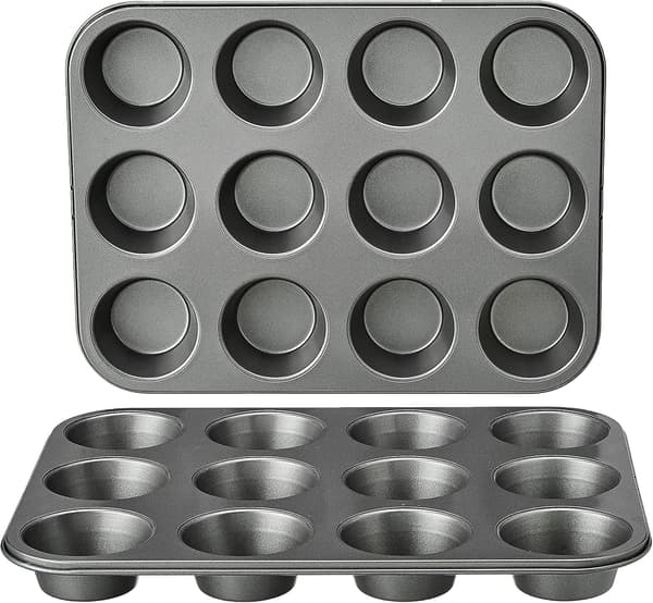 Non-stick Rund Muffinplate i Karbonstål, 2-pakning, Grå