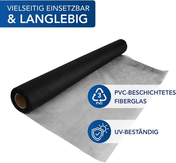 Myggenet insektnet - beskyttelse mod myg - transparent glasfibervæv, UV-bestandig, 5m, sort