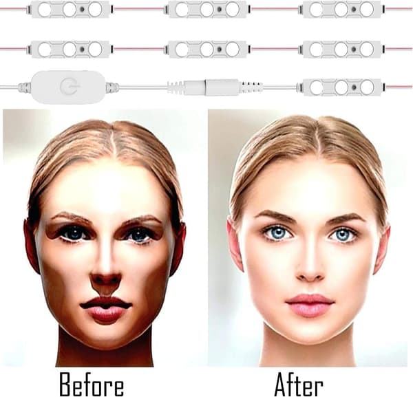 Injection Molded Protective Vanity Lights, Customize Mirror Size, Hollywood Style, Easy To Install, Smart Memory Function, Adhesive On Back For