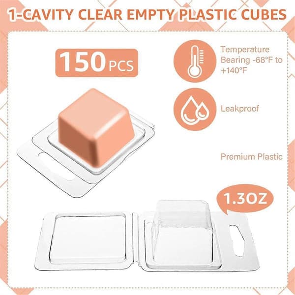 150-pack Wax Melt Containers 39 ml Plastic Wax Melt Set for Wax Melts Clear Wax Flip Top, Empty Candle Melt, Square