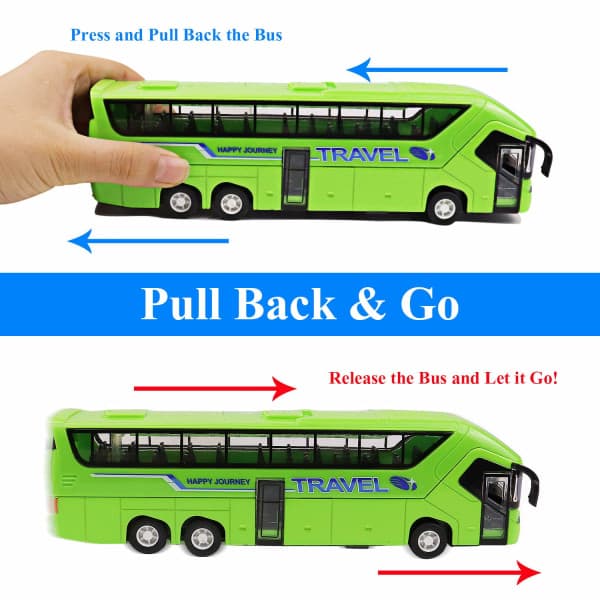 Legetøjsbus, Stor legering Støbt form med lys og musik / 1:50 skala Pull-Back bus, Busgaver til drenge, piger, børn