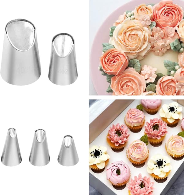 5-piece Rose Flower Nozzle Set, Cake Decorating, Icing Nozzles, Piping Nozzle Set, Cupcake Decorating Kit, Muffin Baking Tools