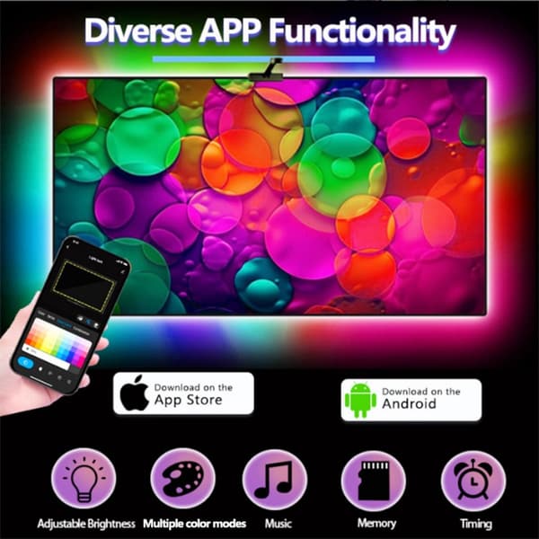 3.8m TV LED Backlight with Camera, 55-65 inch, App-controlled, 12V, EU Plug, Enhance your TV experience