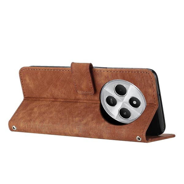 Leather Case with Striped Pattern and Skin Feel for Redmi 14C 4G [DB] Brown Brown