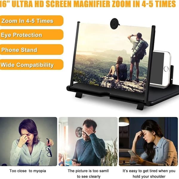 16'' Screen Magnifier Magnifying Glass, 3D Phone Screen Magnifier,