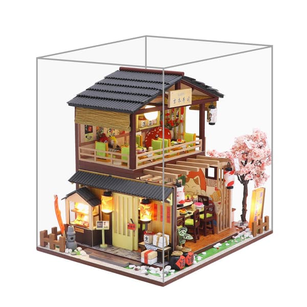 Dockhus i miniatyr med möbler, DIY-kit för dockhus i trä