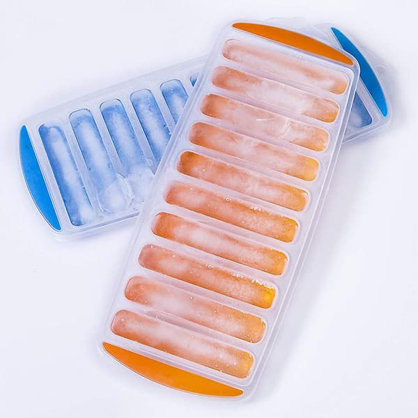 Slim Ice Cube Tray for Water Bottles, Innovative Silicone Ice Stick Maker, 4-Pack in Clear Colors, Ensures Easy Ice Cube Removal