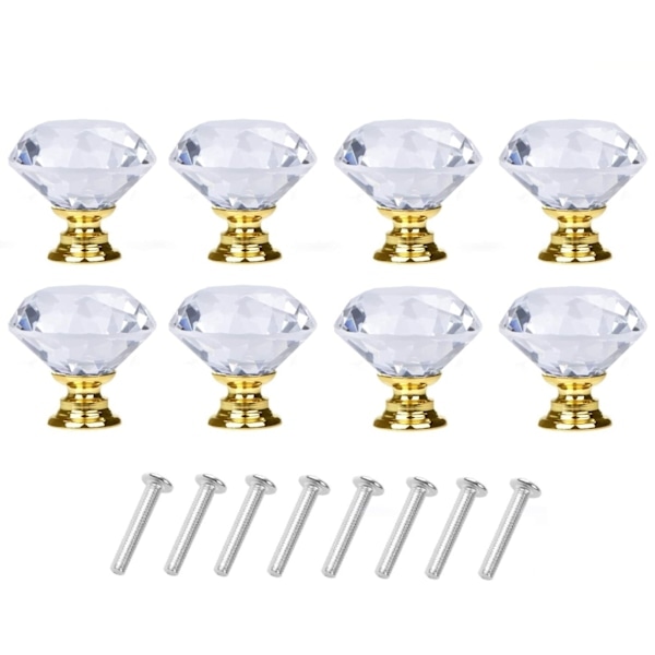 Diamantformede Glasknopper Transparent/Guld 8 stk.