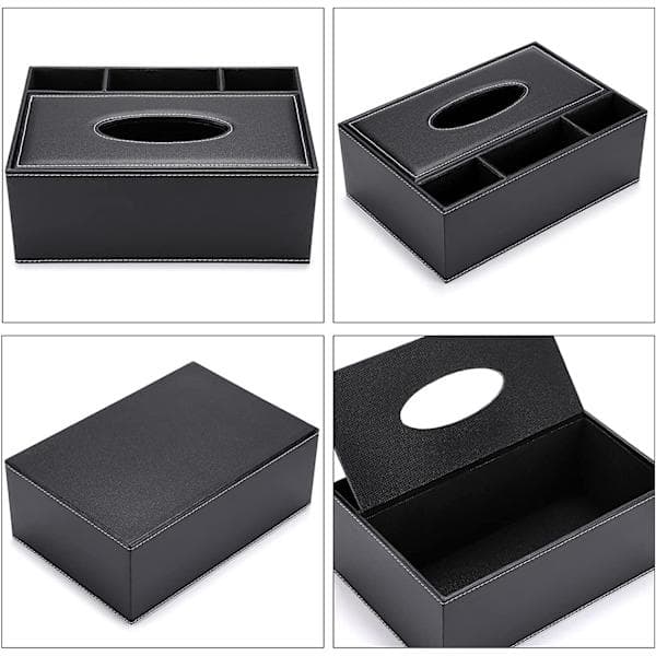 Rectangular Large Tissue Box for Home and Office in PU Leather with Remote Control Storage, Home Organization Box