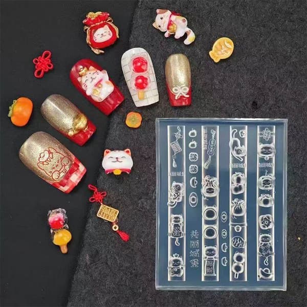 Lucky Cat Nail Art Silicone Molds Embossing Candy Beans Nail Mold A