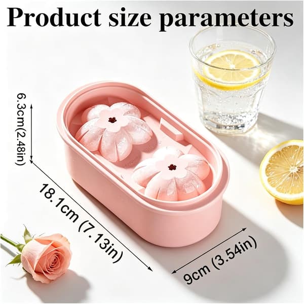 Ice Cube Tray - Cherry Blossom Ice Cube Molds with Lid, 2 Cavities Non-Stick Reusable Ice Maker Mold Quick Release Large Ice Mold