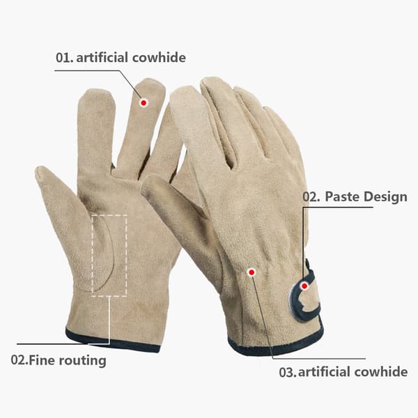 Gilling Mitts Artificial Cowhide Anti-Scald Heat Insulation Thickened BBQ Gloves for Kitchen Khaki