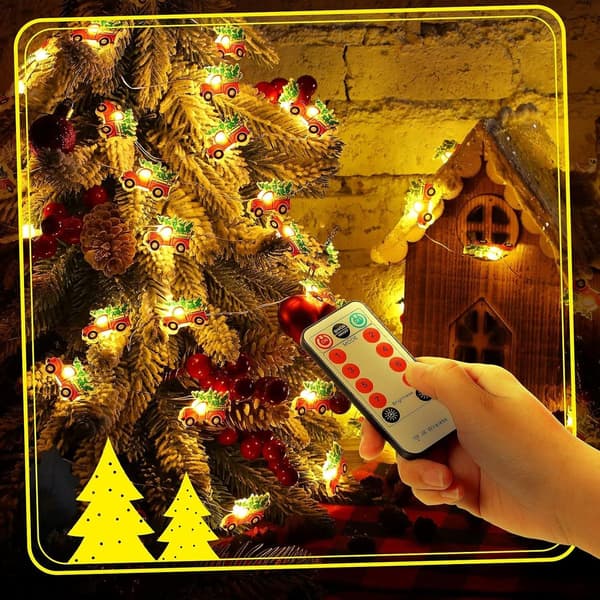 Christmas LED String Lights 6.5ft 20 LED Red Truck String Lights Battery Operated KLB