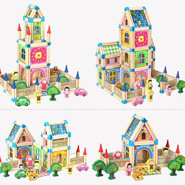 268 delar, multifunktionell för små barn, allt-i-ett byggstenar, plug-in modell slott förälder-barn interaktiva pedagogiska leksaker