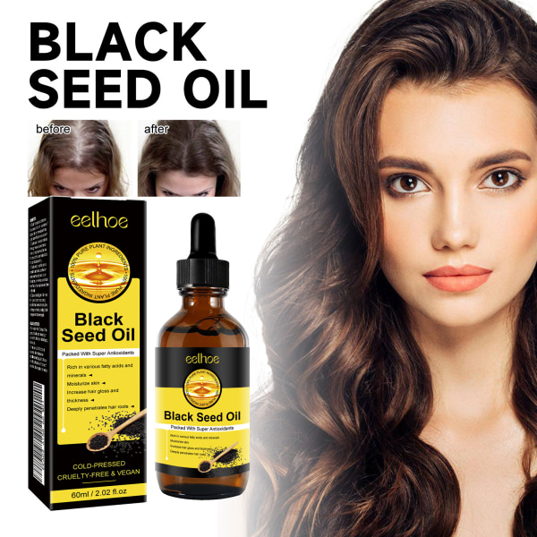 60 ml Black Seed Oil Serum Förbättrar torrt och frissigt näring och reparerar skadat hår Anti håravfall Tät håressens