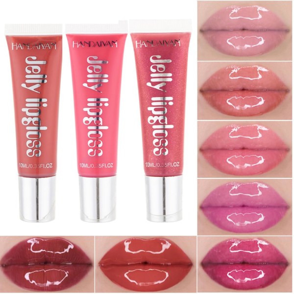 3st Jelly Lipstick Mirror Candy Color Waterproof Makeup Varaktigt fuktgivande läppglans
