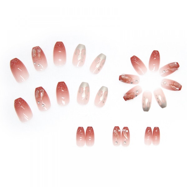 Röd tryck på naglar strass kista Medium falska naglar tips Cover Bling lösnaglar för kvinnor och flickor 24 st.