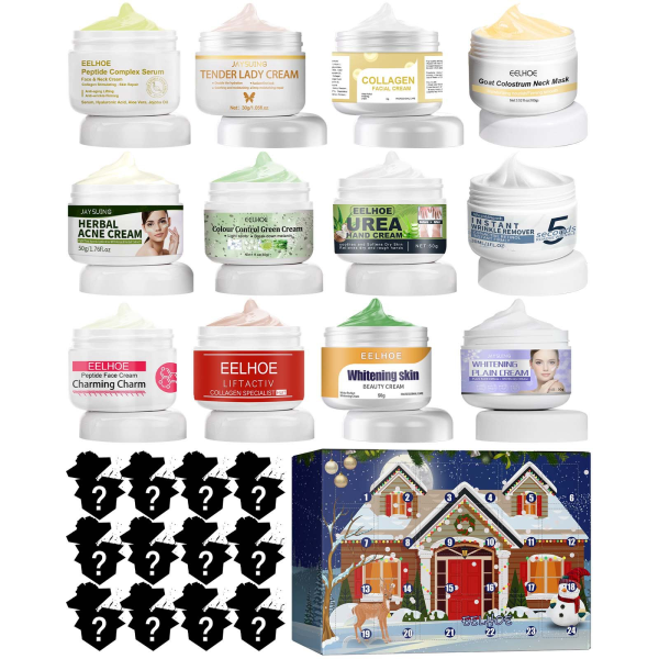 Christmas Face Cream Countdown Calendar - Säker juladventskalender Moisturizing Cream for Girls - Ansikts- och handkrämskit Förskönande