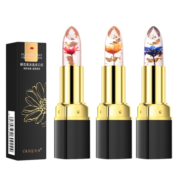 3st Jelly Transparent Crystal Flower Läppstift Set, Magic PH Color Changing Lipstick Lip Gloss, Natural Fuktgivande läppbalsam Läppglans Lip Color Stai