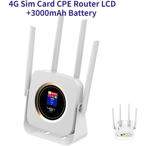4G LTE trådlös router med SIM-kortplats, 300 till 500 m täckning, 32 enheter, Europa, 150 Mbps nedladdningshastighet, 300 Mbps WiFi-överföring