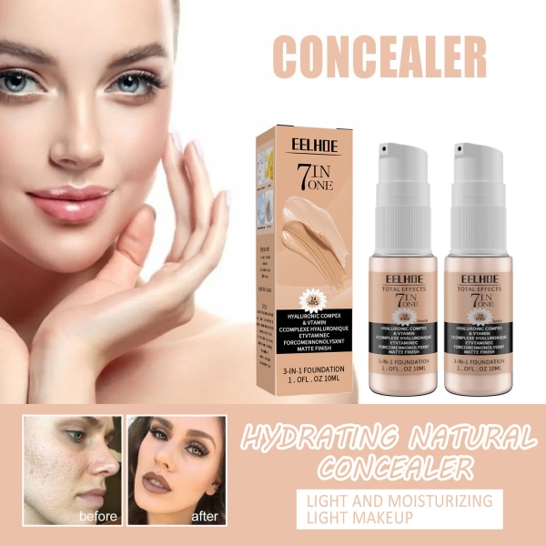 Concealer Liquid Foundation, Ny Flawless Makeup Base Formula, Full täckning, Smidig Långvarig Liquid Foundation, Oljefri, 10ml (Natural Color)