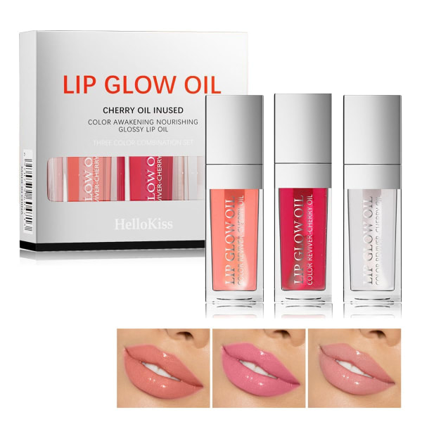 3-delad Plumping Lip Oil, Lip Gloss Oil Toned Lip Balm Läppvård, Långvarig näring, Sheer Doodle Lip Oil Reparerar läpplinjer och förhindrar torrhet