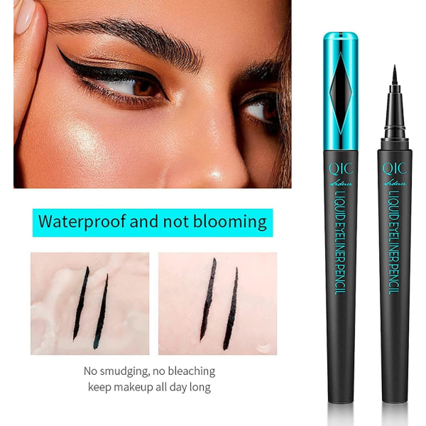 2-pack ultratunn långvarig flytande eyeliner Ultrafin filtspets Snabbtorkande Smidig Svart