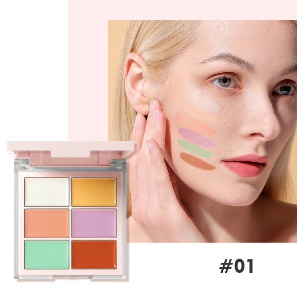 6 färger Cream Concealer Contour Palette, Correcting Concealer Makeup Palette Kit, Vattentät långvarig konturpalett. (P01)