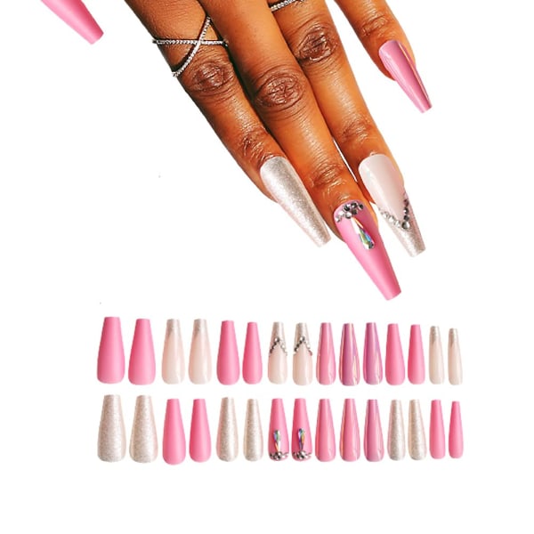 30 st falska naglar tryck på naglar ， fyrkantiga akryl korta cover heltäckande set stick på naglar med lim nagelfil för kvinnor och flickor