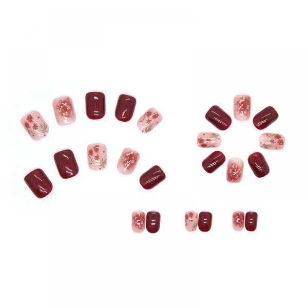 Kort tryck på naglar Fyrkantiga röda roséguld folie falska naglar heltäckande cover med design blanka lösnaglar för kvinnor flickor 24 st (roséguld foi