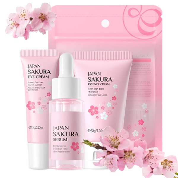 3 delar Cherry Blossom Skincare Set, Serum Eye Cream Face Cream