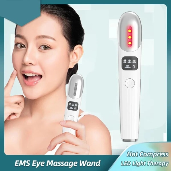 Hot Compress Eye Massage Wand Electric Vibration Eye Massager EMS LED Photon Therapy Dark Circle Remover Anti-rynkvårdsverktyg