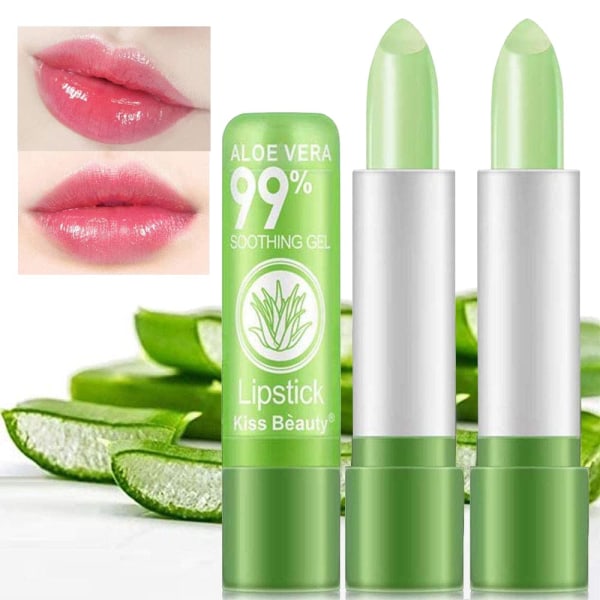 2-pack Aloe Vera läppbalsam, långvarig näringsläppbalsam Läppfuktighetskräm Magic temperaturförändring läppglans (grön)