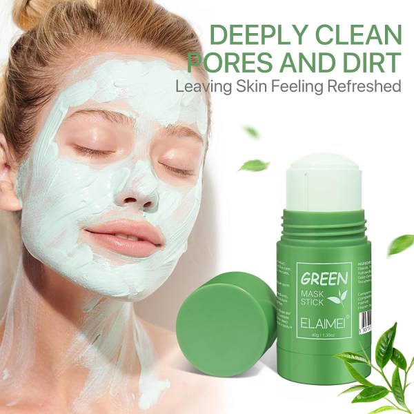 Green Tea Mask Stick, Aubergine Purifying Clay Grön Mask Stick, Ansikte återfuktar oljekontroll, Rengör på djupet porer, förbättrar huden för kvinnor män
