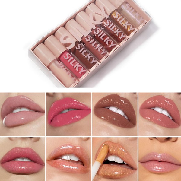 8 stycken Non Stick Moisturizing Lip Gloss Hållbar Highlight Liquid Lip Gloss