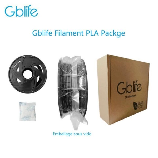 PLA 3D-skrivarfilament 1,75 mm 1 kg vit - GBlife - Utmärkt utskriftskvalitet och blank yta