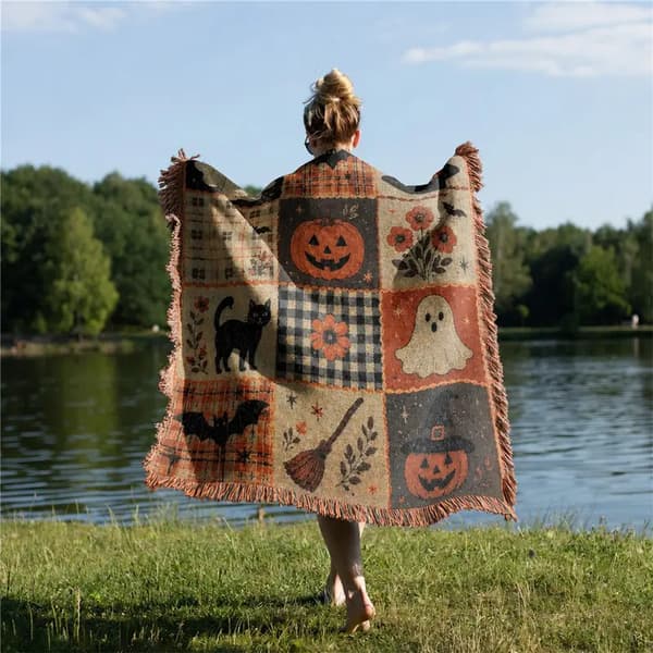 Halloween Pumpa Spöke Pläd, Dekorativ Soffa Säng och Campingfilt