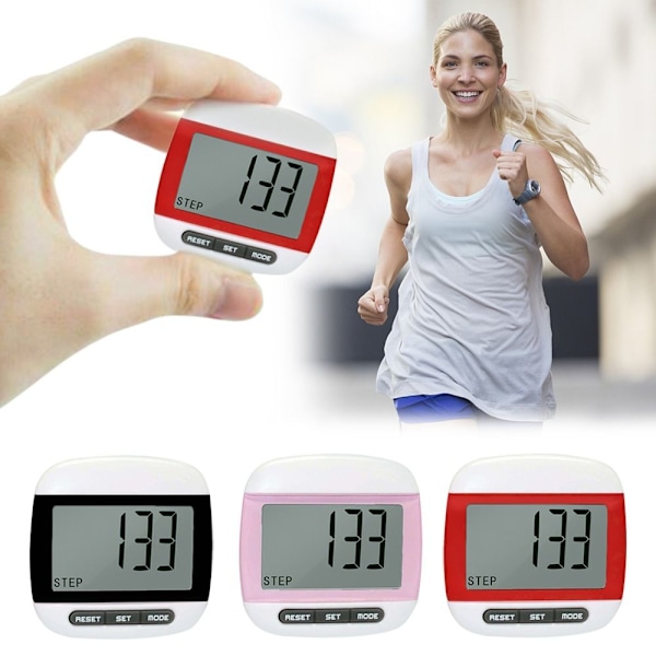 LCD Pedometer Skritt Kilometer SVART Black