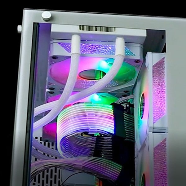 PC- Chassi- PSU Förlängnings RGB Kabel 24Pin PCI-E GPU 8PinX2.8PinX3 Neon-Färg Linje ARGB Streamer- Transfer Adapter 5V3Pin Vit White 24p