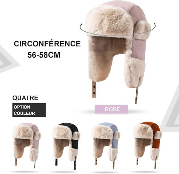 Vinter trapper hat med øreklapper, varm russisk hat til kvinder, trapper hat/skihue til mænd. pink