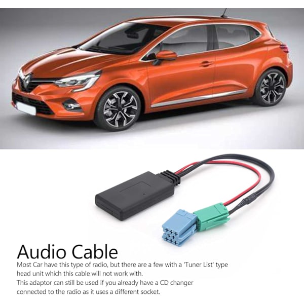 Qiilu Auto Audio Adapter, Auto Audio Adapter, Mini ISO 6Pin 8Pin Bilmusikforbindelse Bluetooth 5.0 AUX-kabel til Renault Clio/Espace/Kangoo/Laguna