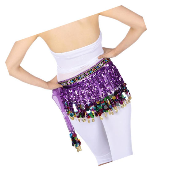 1/2/3 Magdans Bälteskedja Höftscarf Paljetterad Sjal Djup Lila Deep Purple Set