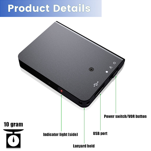 8 GB Mini lyd-opptaker Stemmeopptaker Digital lyd
