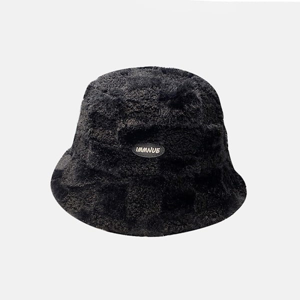 Lammeplysj fiskerhatt fleece rutete bøttehatt vinter Col Black