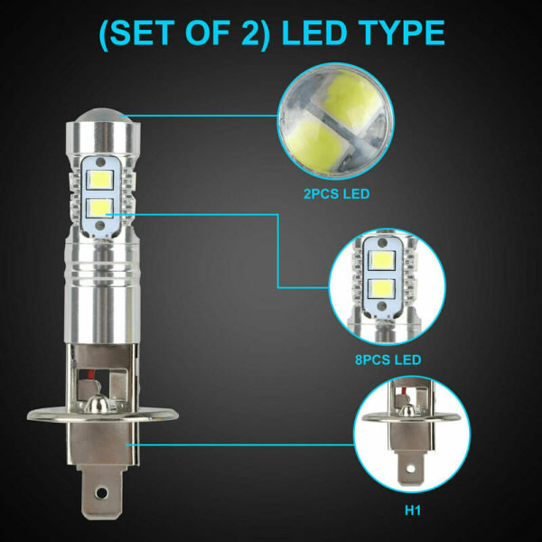 2 kpl (valkoinen valo) H1 LED-ajovalopolttimot 6000k kauko- ja lähivalot