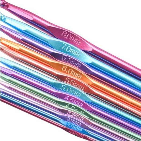 12-pak hæklenåle i forskellige størrelser: 2mm - 8mm Multicolored multicolor